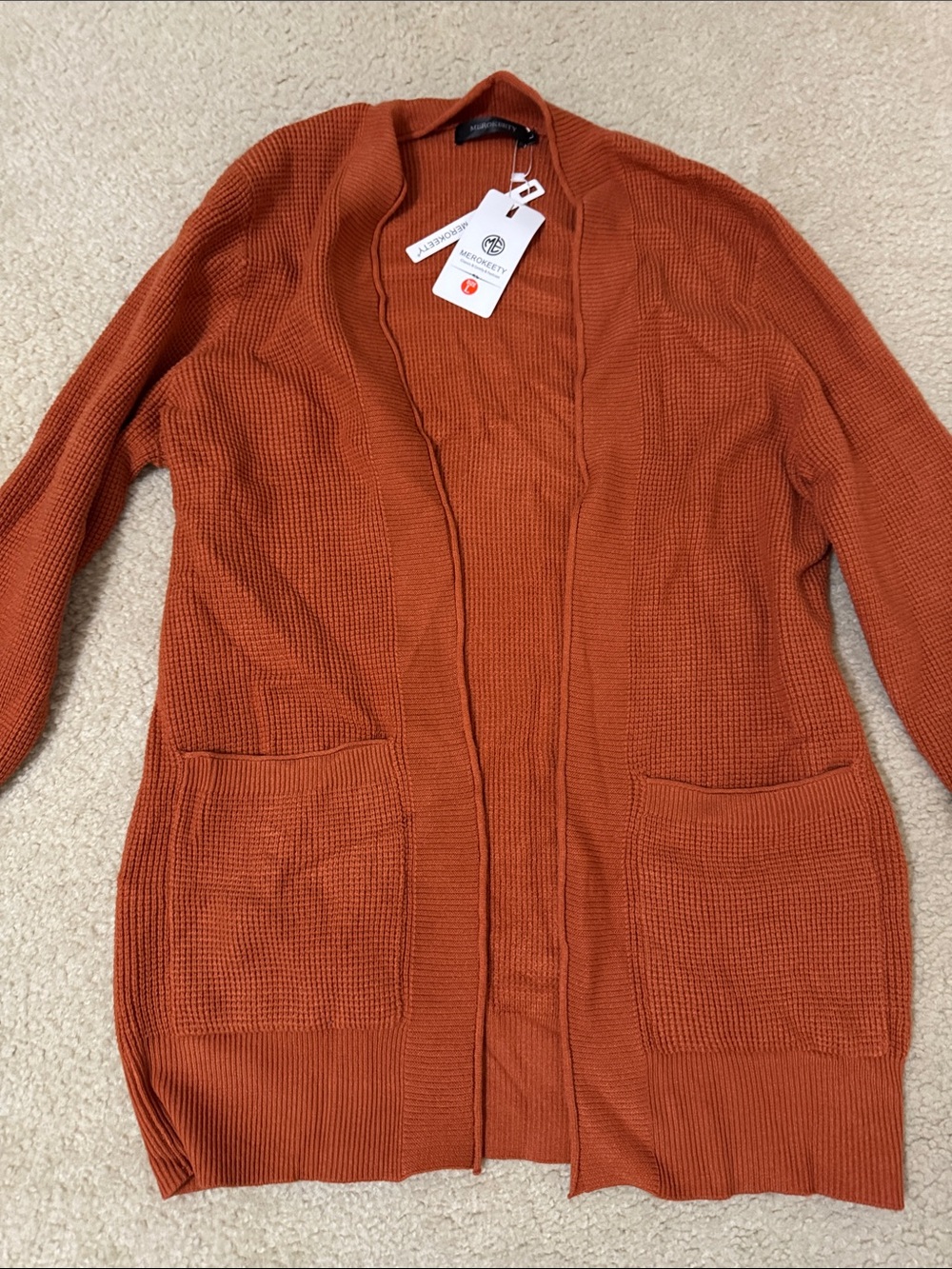 Waffle-Knit Open Cardigan in Rust Orange by Banana Republic